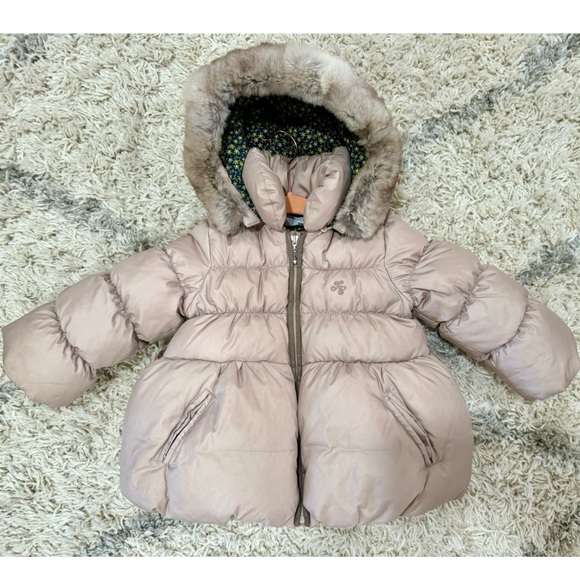 Tartine et chocolat hooded fur trim puffer jacket
